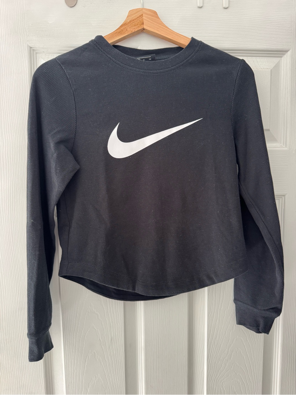 Nike Black Long Sleeve Waffle Crew With White Swoosh